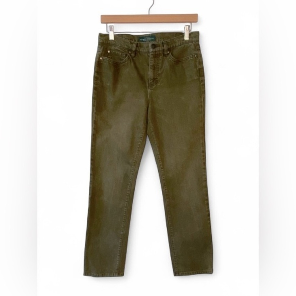 LAUREN RALPH LAUREN PREMIERE STRAIGHT LEG MID‎ RISE JEANS OLIVE GREEN SIZE 4